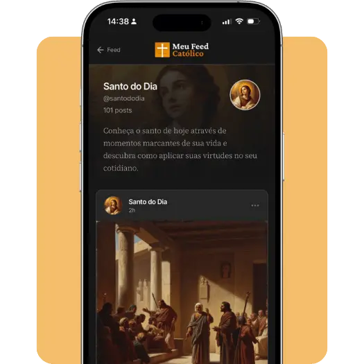 Interface do app mostrando vidas dos santos
